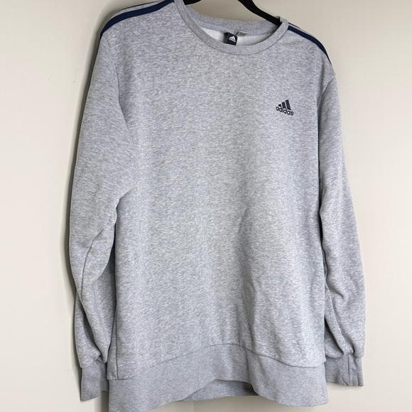 Retro Adidas Sweatshirt – Gray with Navy Stripes – Size XL, Fits Oversized - Picture 1 of 4